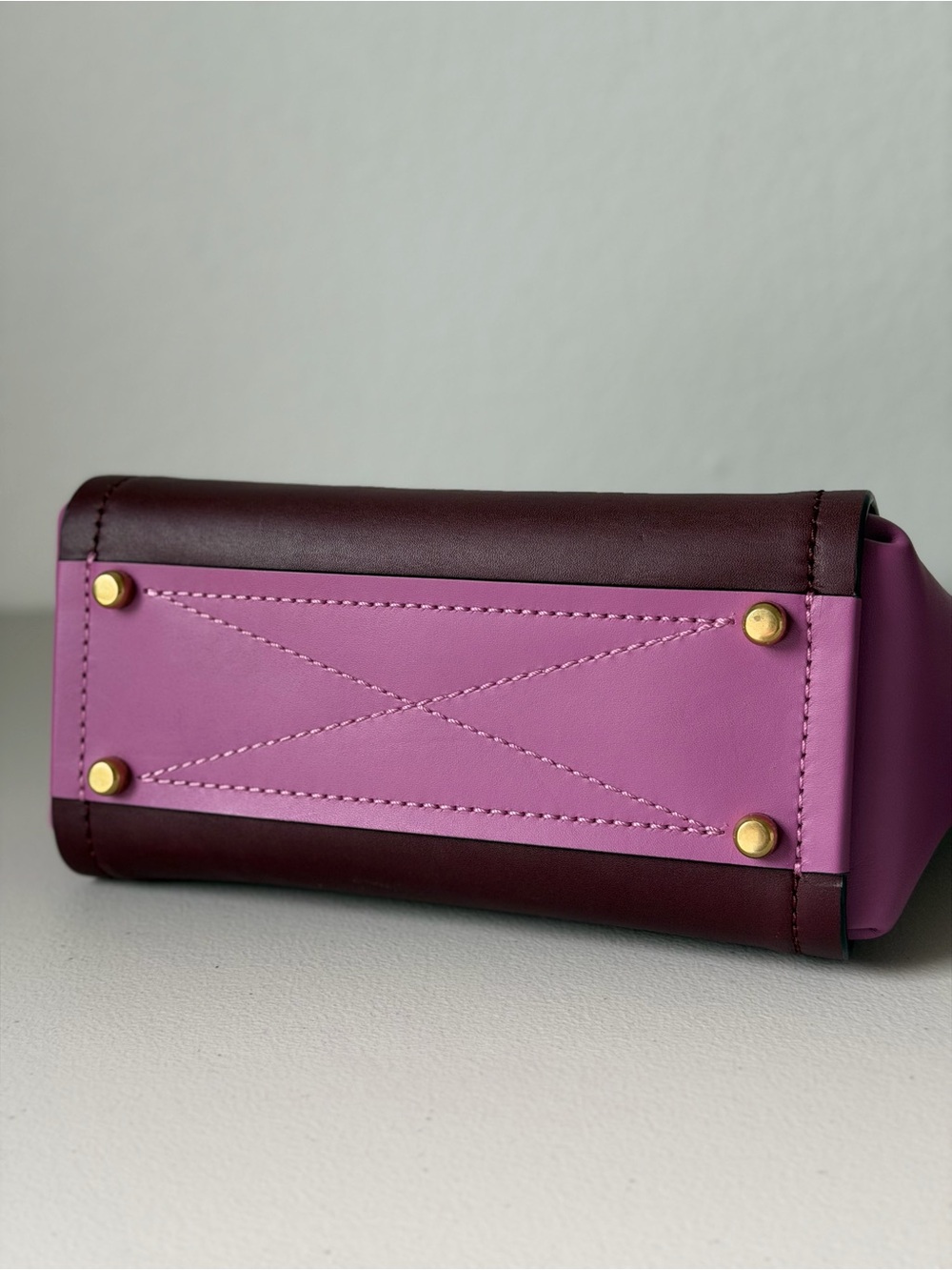 Coach Colorblock Troupe Bag Two-Tone Burgundy and Pink Leather Tote - Picture 12 of 12